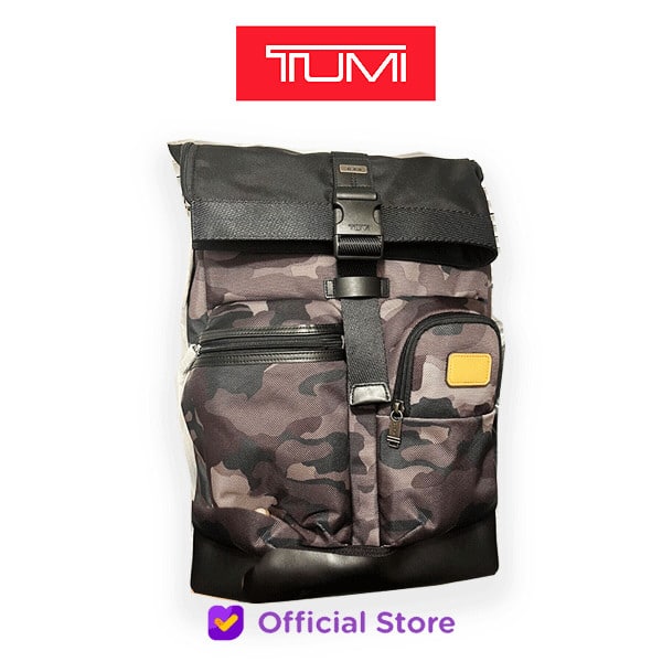 TUM I Cypress Roll Top Ballistic Nylon Backpack - Khaki Camo Black